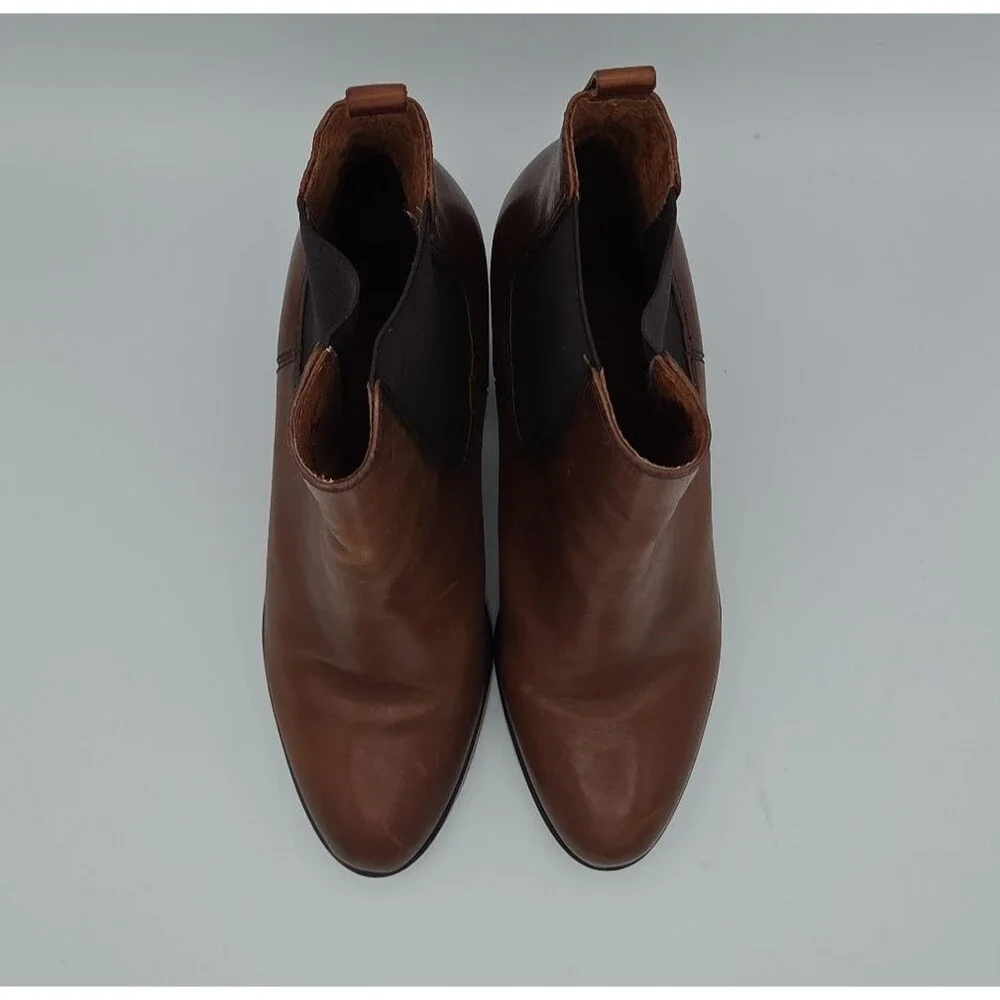Frye Chelsea Pull On Boot Dark Brown Antiqued Polished Leather 10M Block Heel